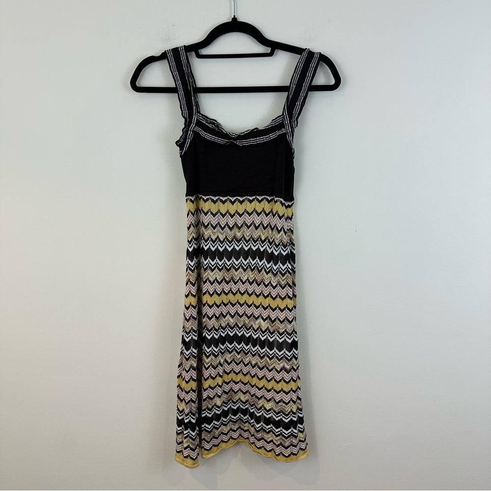Bebe Brown and Yellow Chevron Knit Y2K Mini Dress Size Medium